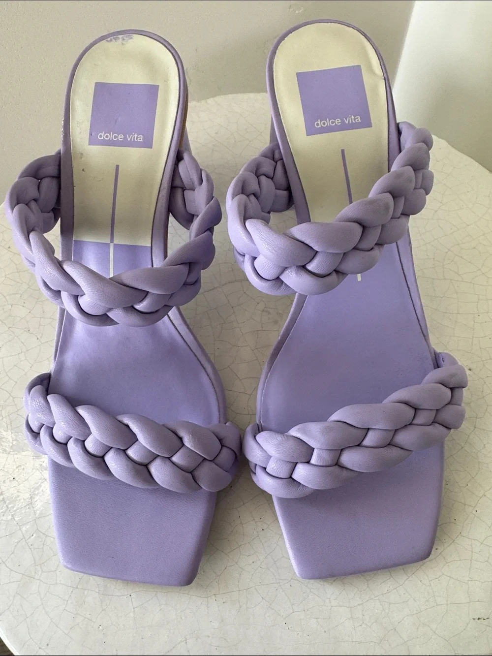 Dolce Vita Lilac/Lavender Braided Block Heel Sandals Square Open Toe Size 8 NWOB